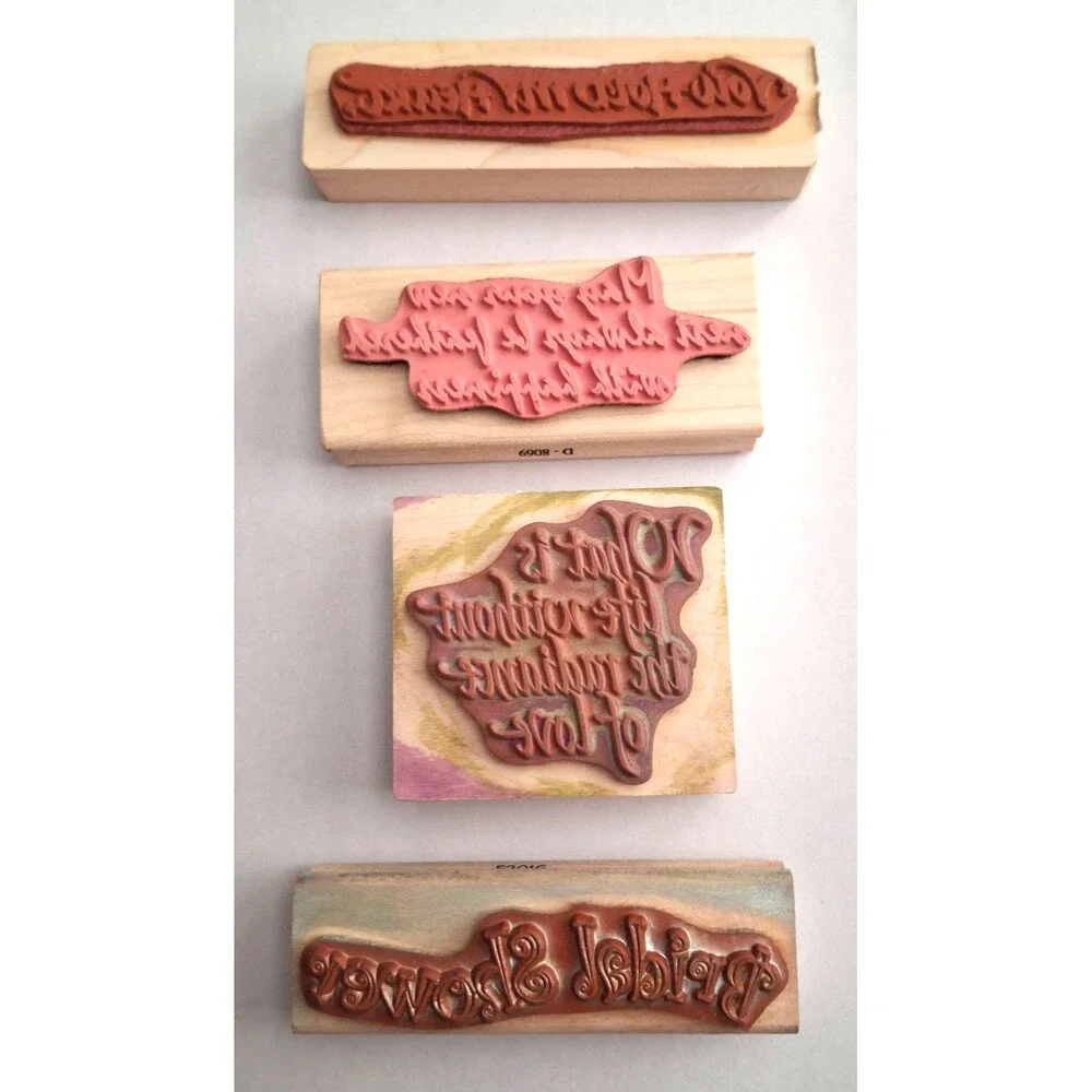 Lot of 4 Vintage Wood Mounted Rubber Stamps Wedding Bridal Shower Love Sentiment